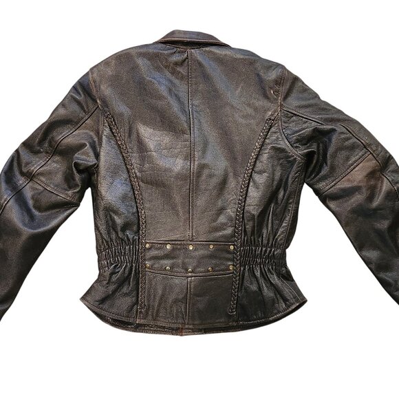 Milwaukee Leather Women’s L Brown Motorcycle Jacket Zip-Out Liner Braided Stud D - Picture 7 of 12